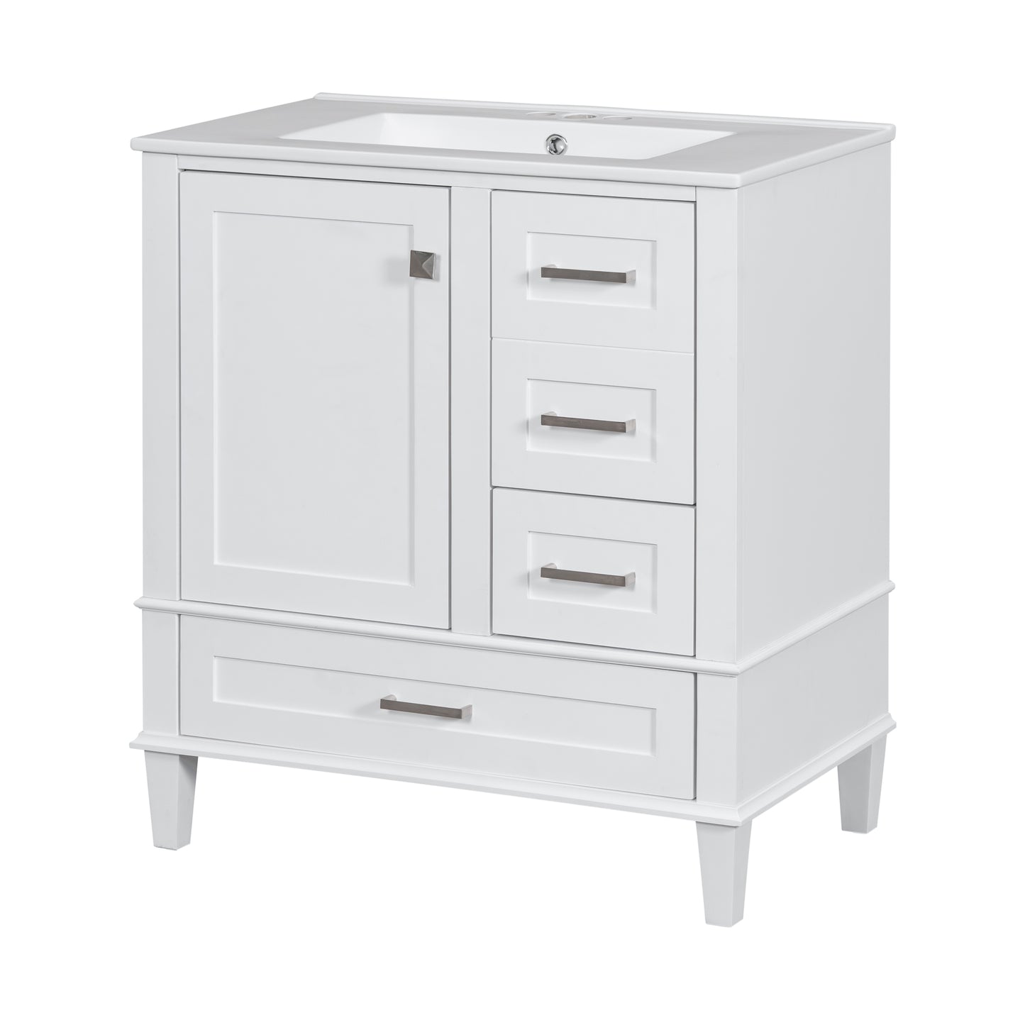 Dexmalle 30-in White Freestanding Single Sink Bathroom Vanity With White Ceramic Top and Drawers