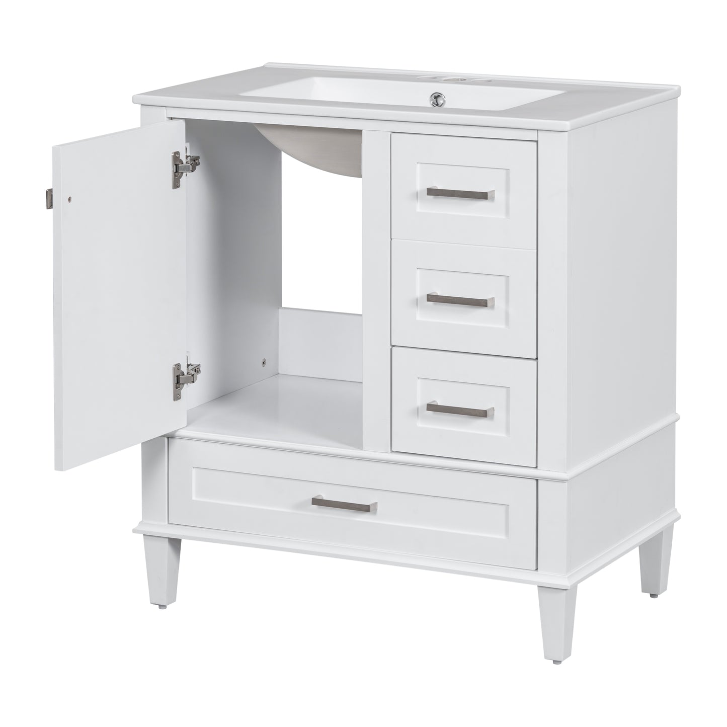 Dexmalle 30-in White Freestanding Single Sink Bathroom Vanity With White Ceramic Top and Drawers
