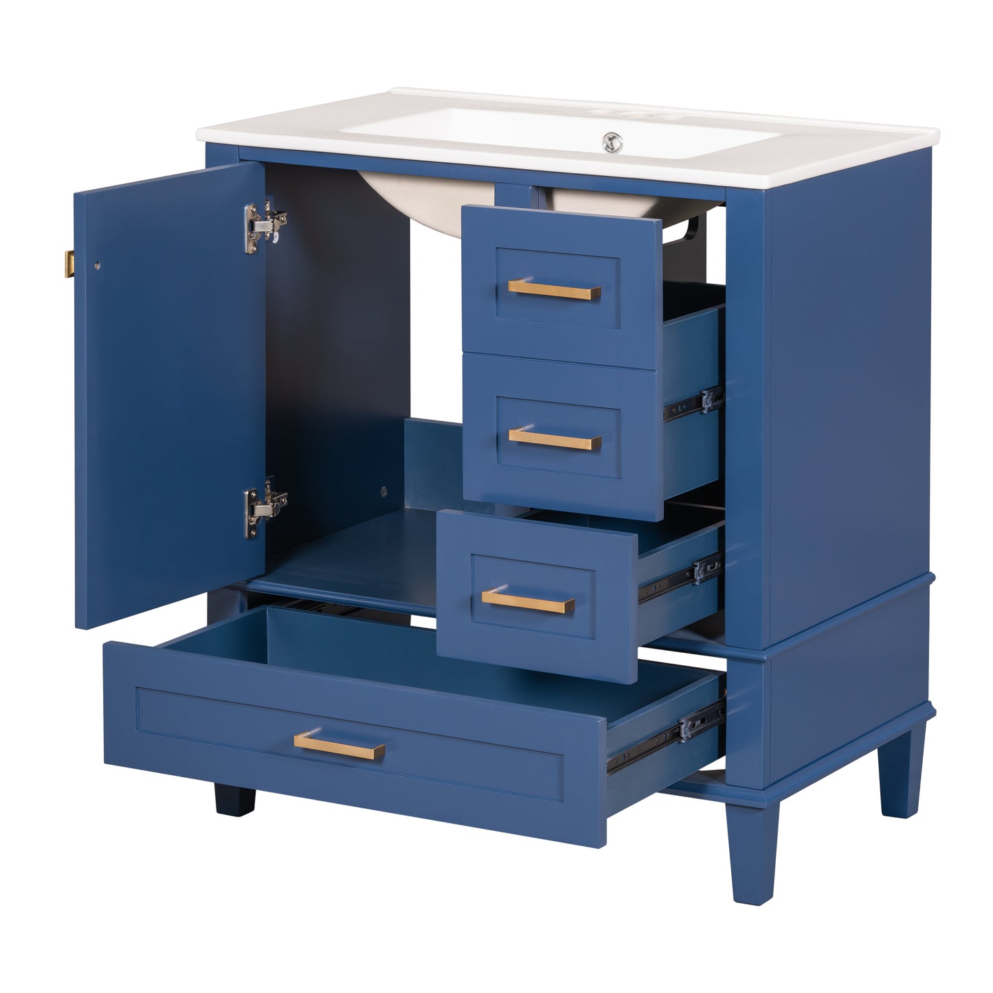 Dexmalle 30-in Blue Freestanding Single Sink Bathroom Vanity With White Ceramic Top and Three Drawers
