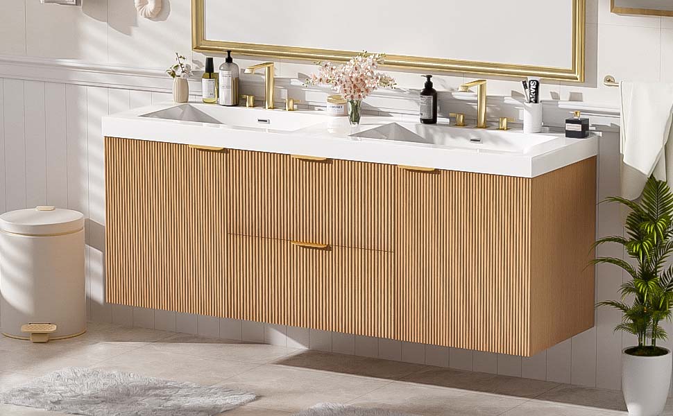 Dexmalle 59.3 Inch Double Sink Bathroom Vanity with SMC Resin Top