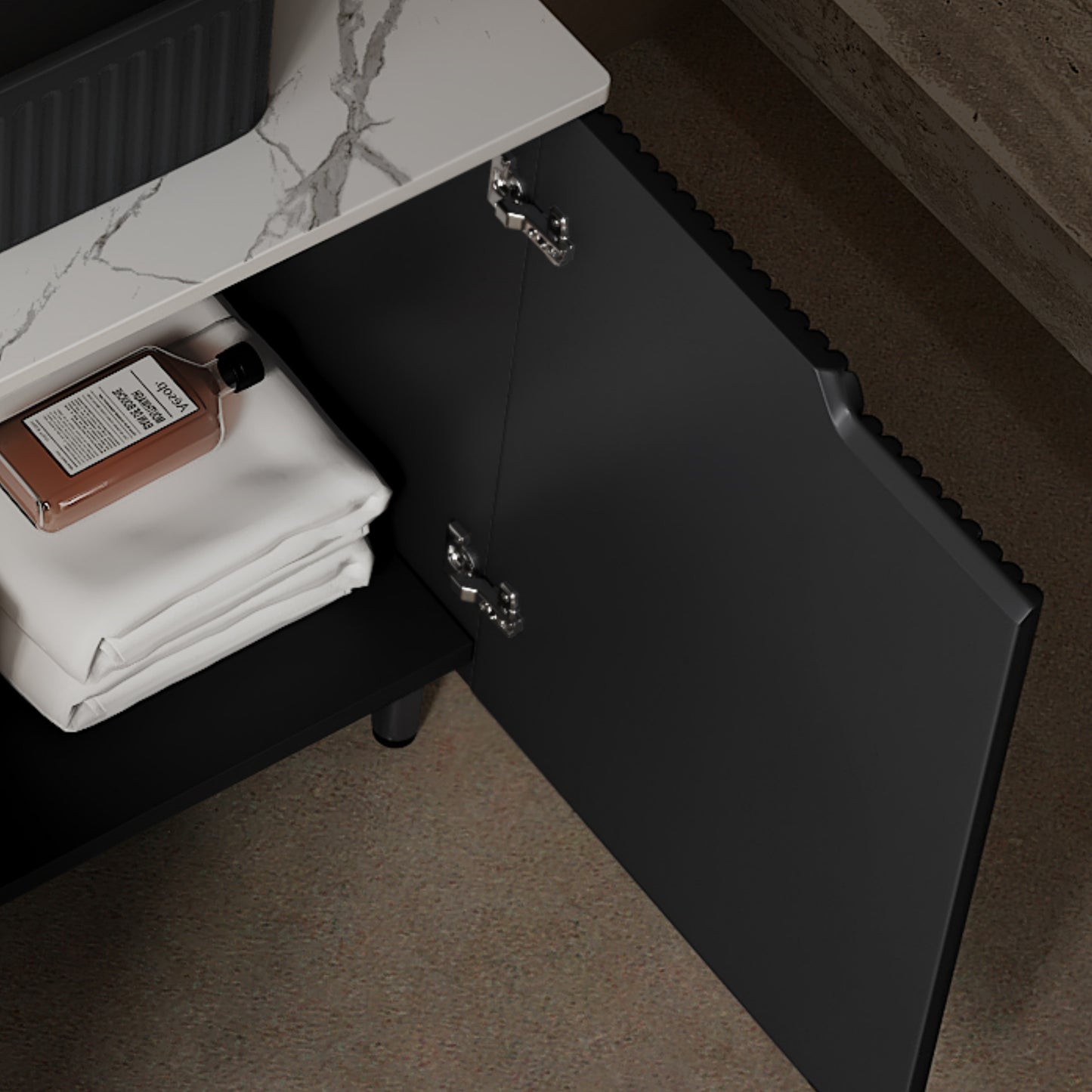Dexmalle 30-in Black Freestanding Single Sink Bathroom Vanity with Sintered Stone Top and Black Vessel Sink