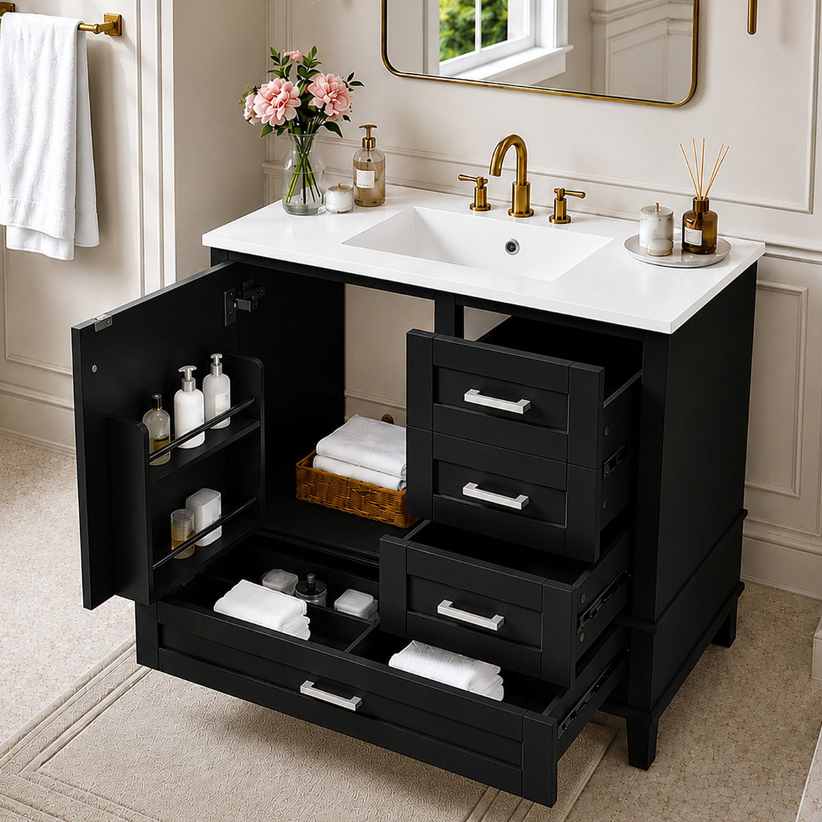 Dexmalle 36" Black Modern Bathroom Cabinet with Sink Combo Set