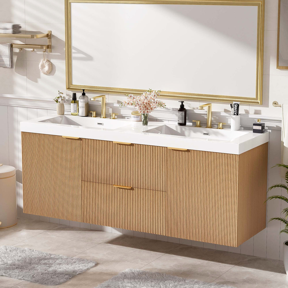 Dexmalle 59.3 Inch Double Sink Bathroom Vanity with SMC Resin Top