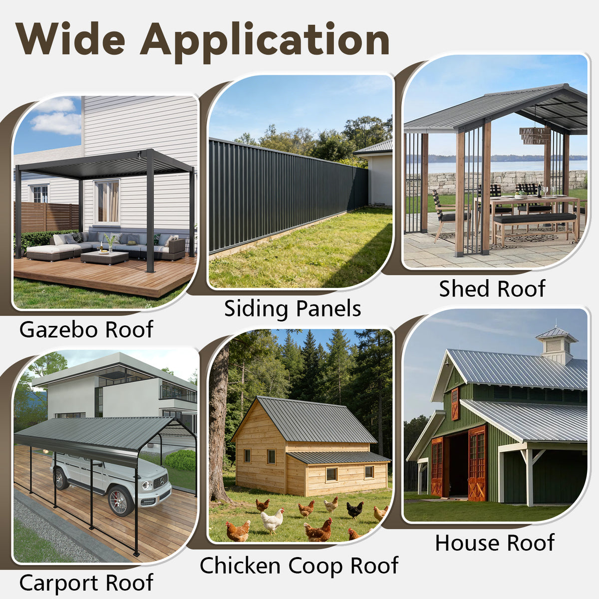Dexmalle 15 Pcs Galvanized Steel Corrugated Roof Panels 72.85"x18.9"
