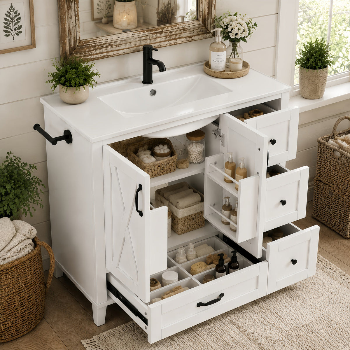 Dexmalle 36 Inch White Bathroom Vanity with Sink