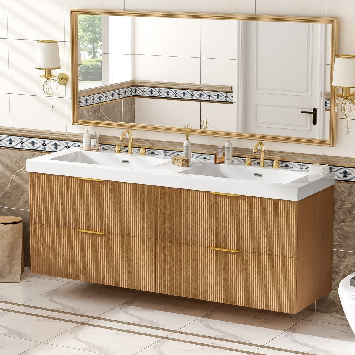 Dexmalle 59.3 Inch Double Sink Bathroom Vanity with SMC Top