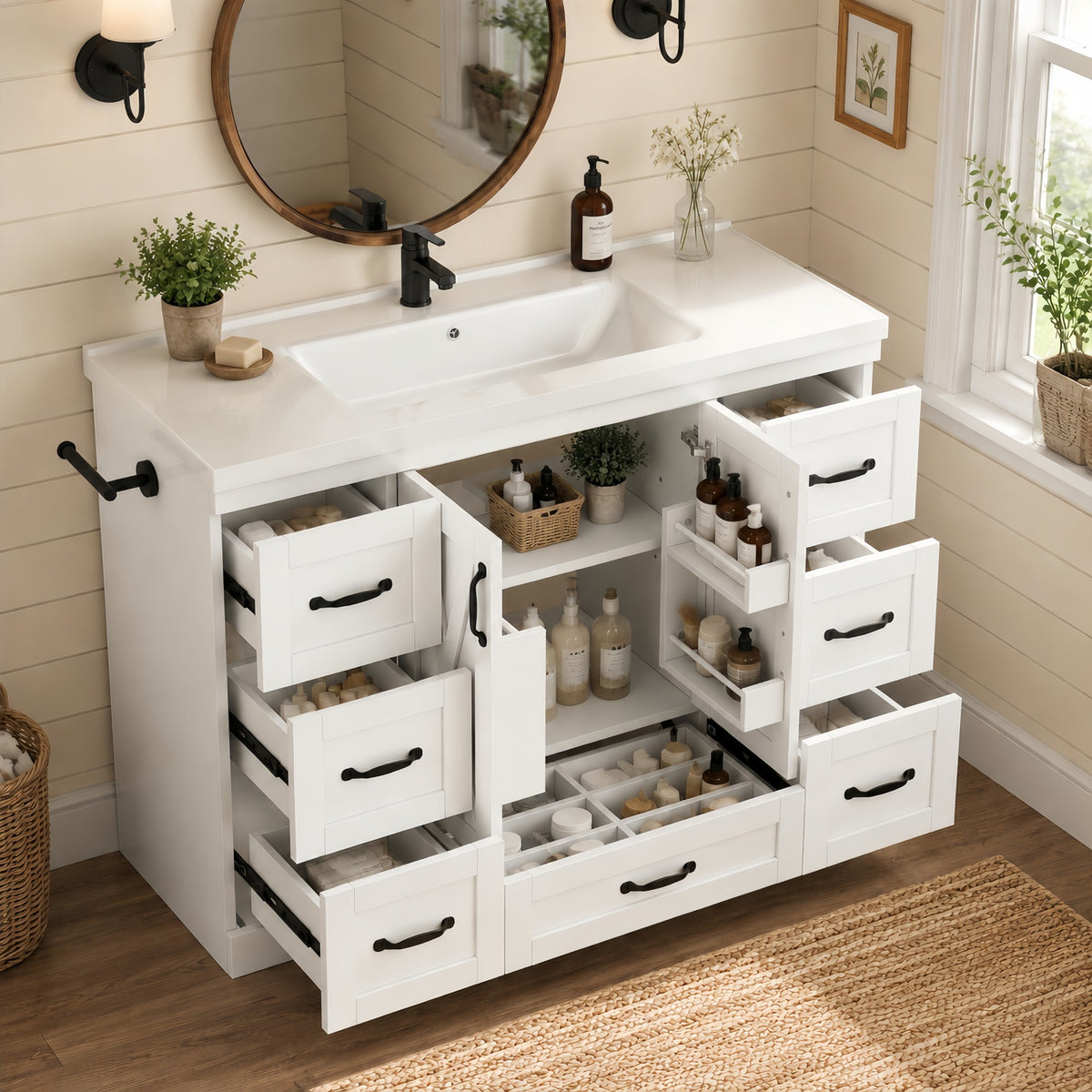 Dexmalle 48 Inch White Bathroom Vanity with Sink