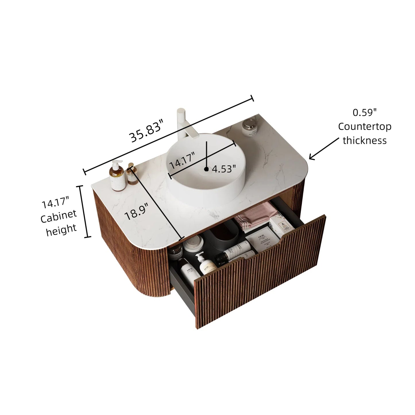 Dexmalle 36-in Dark Walnut Wall-mount Single Sink Bathroom Vanity with Sintered Stone Top and Vessel Sink