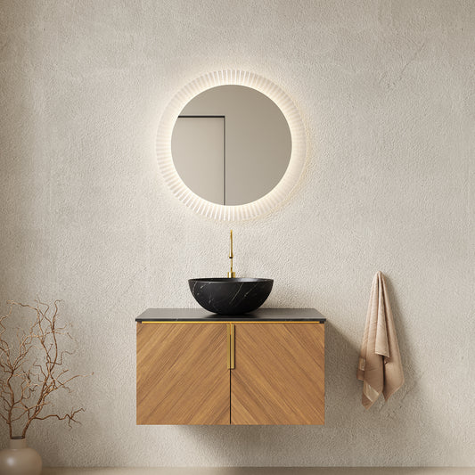 Dexmalle 30" Bathroom Vanity&Sink, Floating Plywood Bathroom Storage Cabinet with 2 Doors, Black Sintered Stone Top