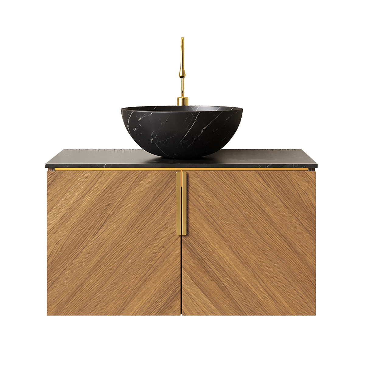 Dexmalle 30" Bathroom Vanity&Sink, Floating Plywood Bathroom Storage Cabinet with 2 Doors, Black Sintered Stone Top
