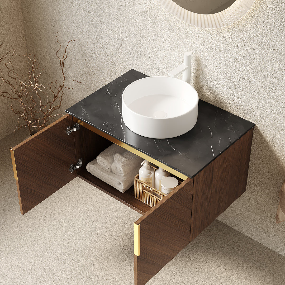 Dexmalle 30" Bathroom Vanity with Sink, Wall-Mounted Plywood Bathroom Storage Cabinet with Double Doors
