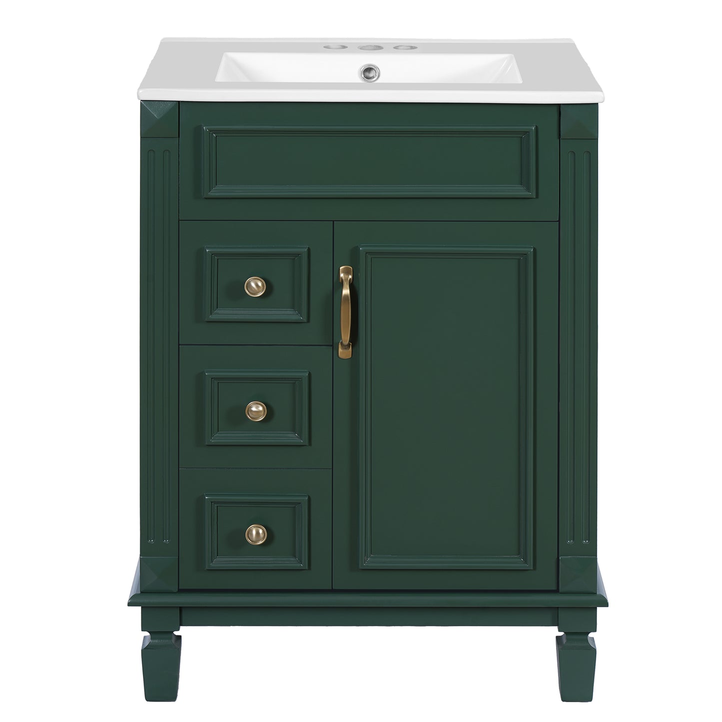 Dexmalle 24-in Green Modern Freestanding Single Sink Bathroom Vanity With Whtie Top and Two Drawers