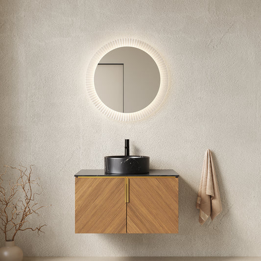 Dexmalle 30" Bathroom Vanity&Sink, Wall-Mounted Plywood Bathroom Storage Cabinet with Double Doors, Black Sintered Stone Countertop