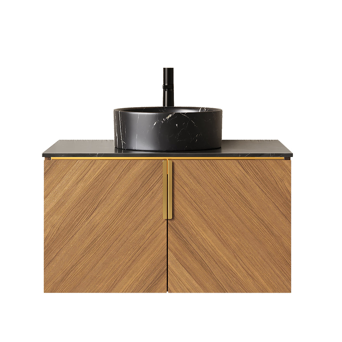 Dexmalle 30" Bathroom Vanity&Sink, Wall-Mounted Plywood Bathroom Storage Cabinet with Double Doors, Black Sintered Stone Countertop