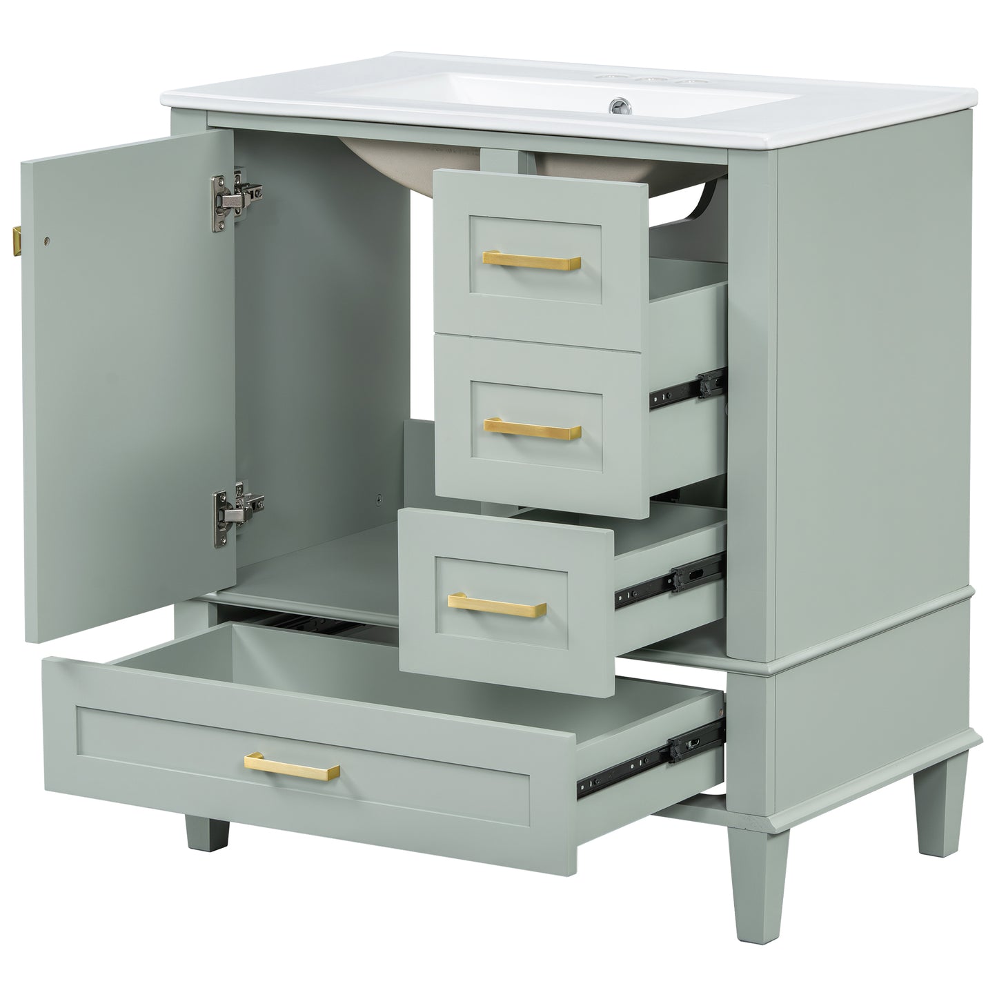 Dexmalle 30-in Light Green Freestanding Single Sink Bathroom Vanity with White Ceramic Top and Drawers