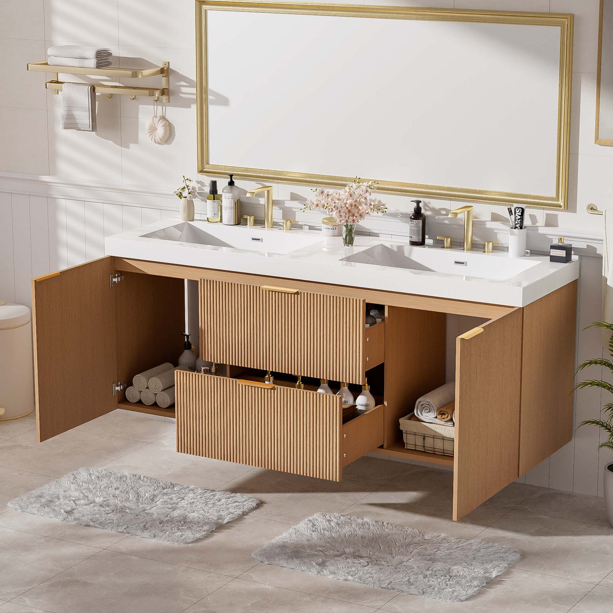 Dexmalle 59.3 Inch Double Sink Bathroom Vanity with SMC Resin Top
