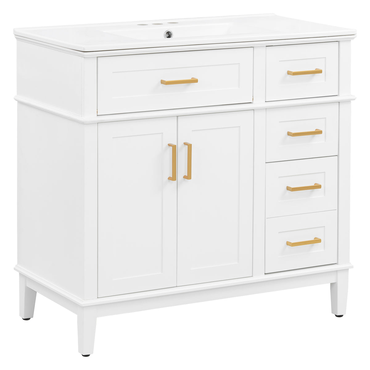 Dexmalle 36" White Modern Bathroom Vanity with Ceramic Sink