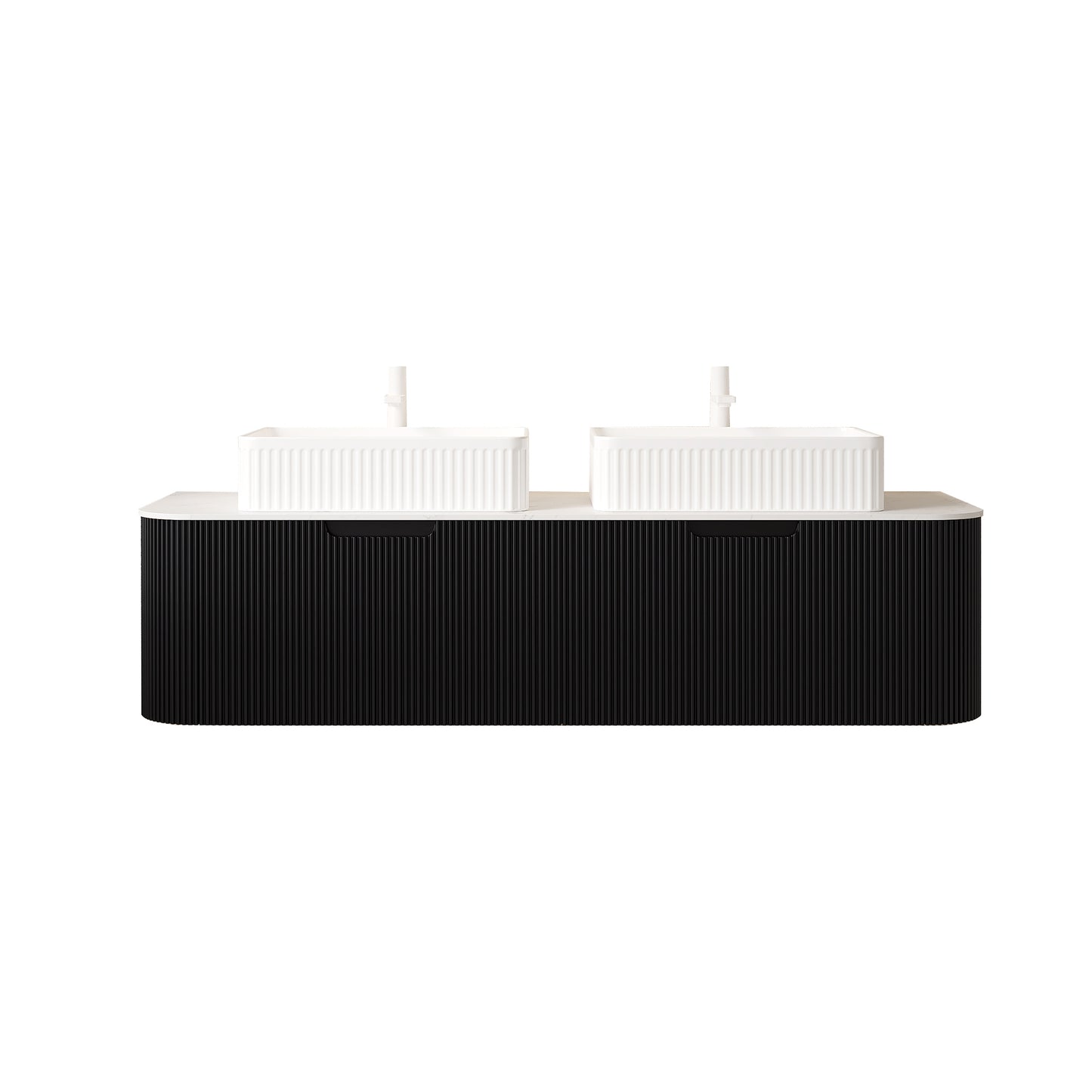 Dexmalle 60-in Black Wall-mount Double Sink Bathroom Vanity with Sintered Stone Top and White Vessel Sink
