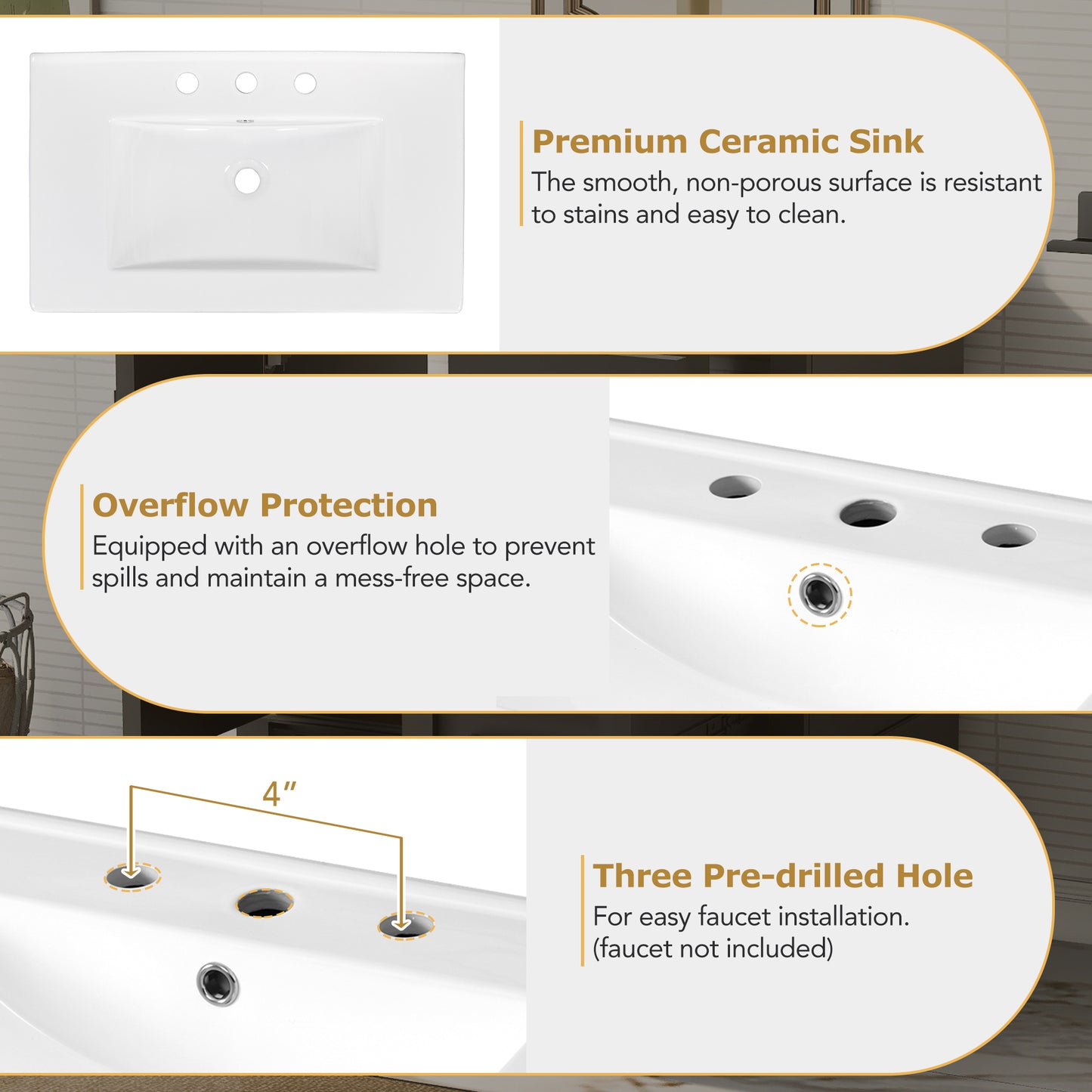 Dexmalle 30-in Black Freestanding Single Sink Bathroom Vanity with White Ceramic Top and Drawers