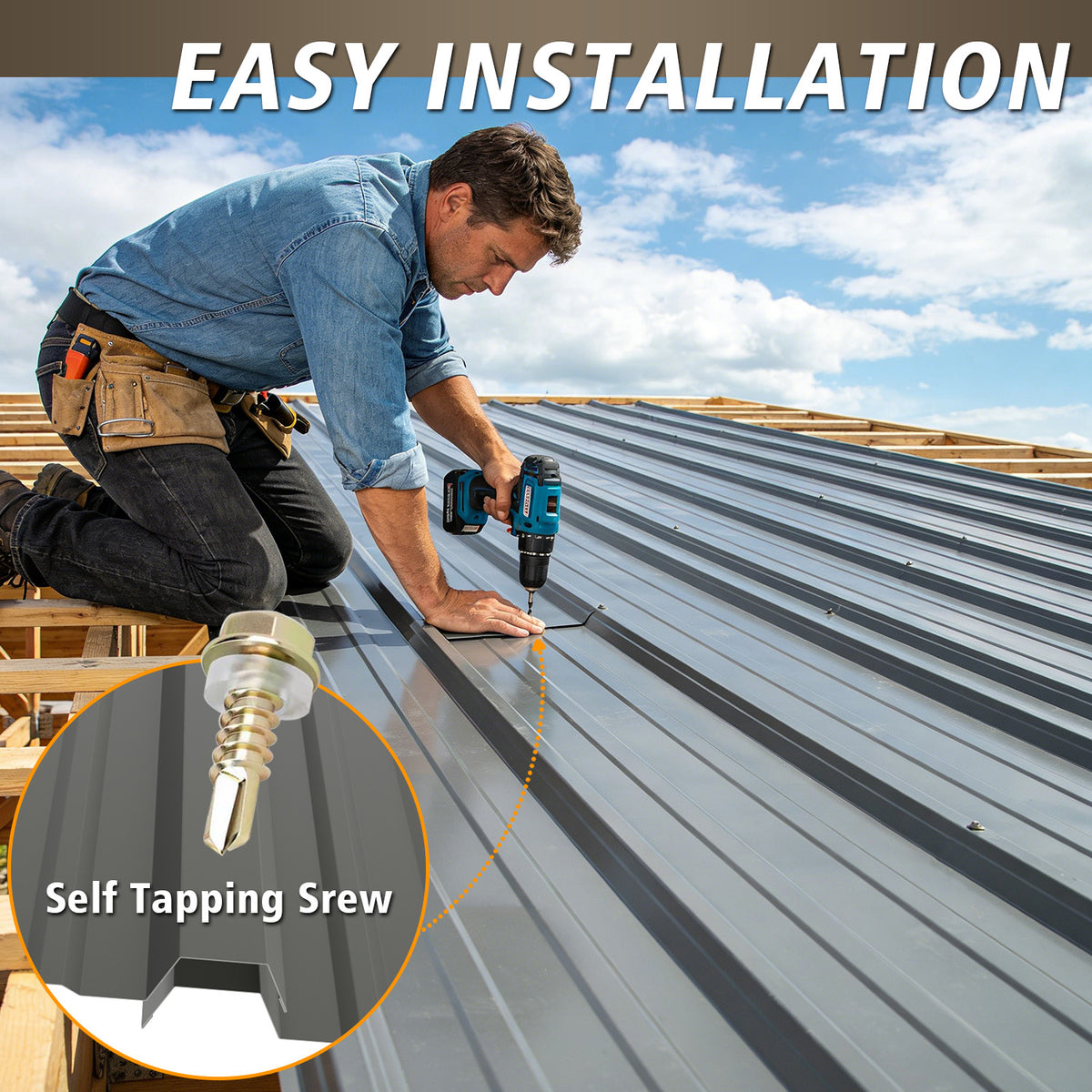 Dexmalle 15 Pcs Galvanized Steel Corrugated Roof Panels 72.85"x18.9"