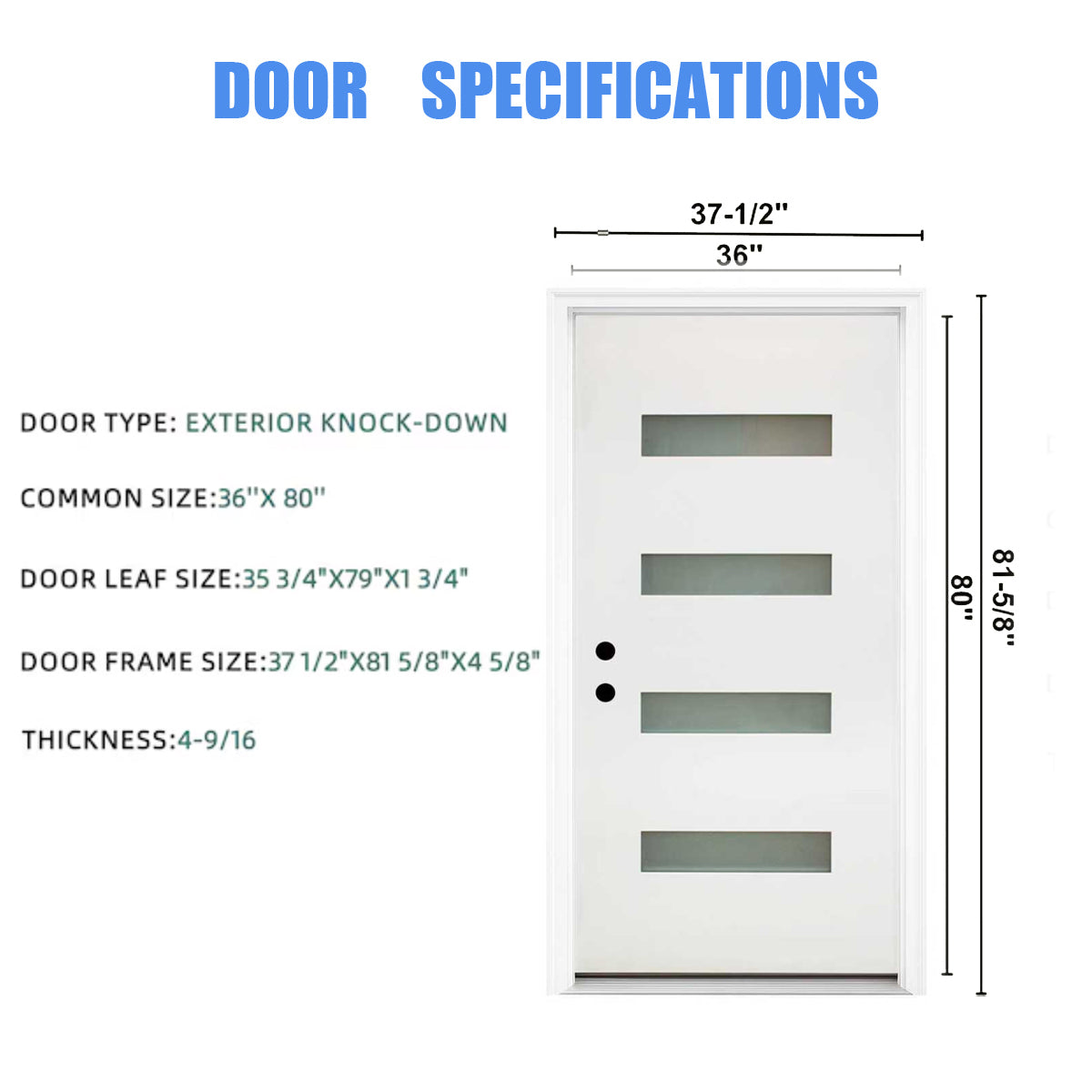 Dexmalle Right Hand Inswing 36 x 80 Fiberglass Entry Door