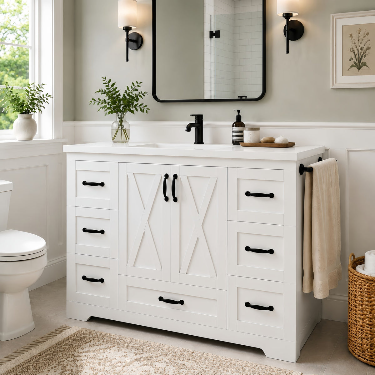 Dexmalle 48 Inch White Bathroom Vanity with Sink