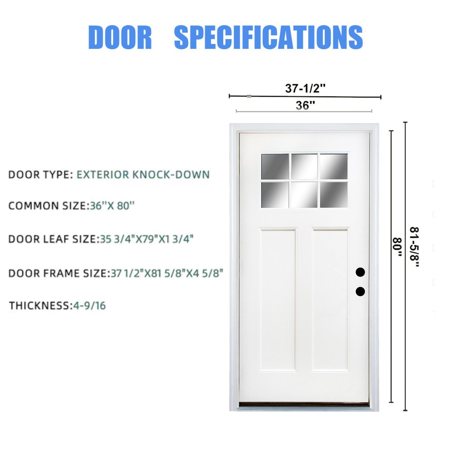 Dexmalle 36'' x 80" Fiberglass Entry Door with Brickmould Left Hand Inswing