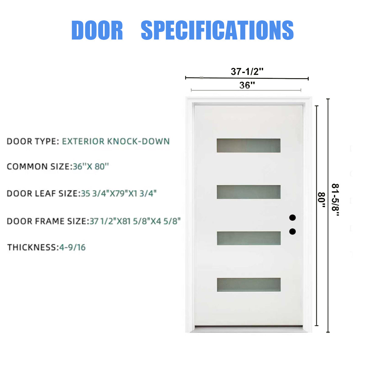 Dexmalle Left Hand Inswing 36 x 80 Fiberglass Entry Door