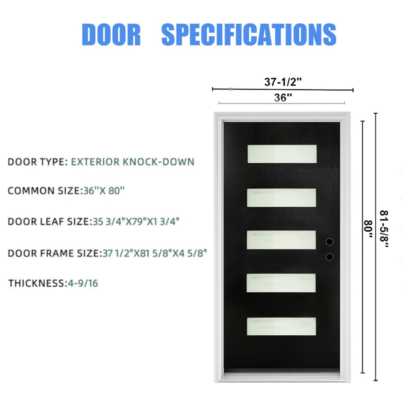 Dexmalle Left Hand Inswing 36 x 80 Fiberglass Entry Door with White Vinyl Frame