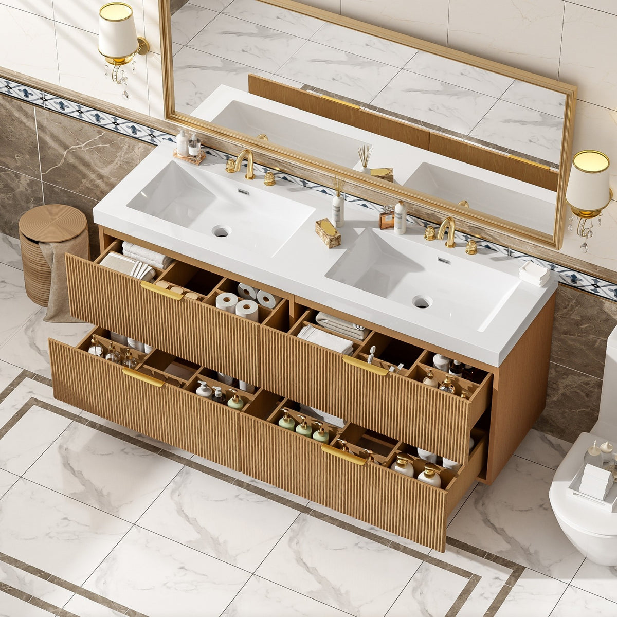 Dexmalle 59.3 Inch Double Sink Bathroom Vanity with SMC Top