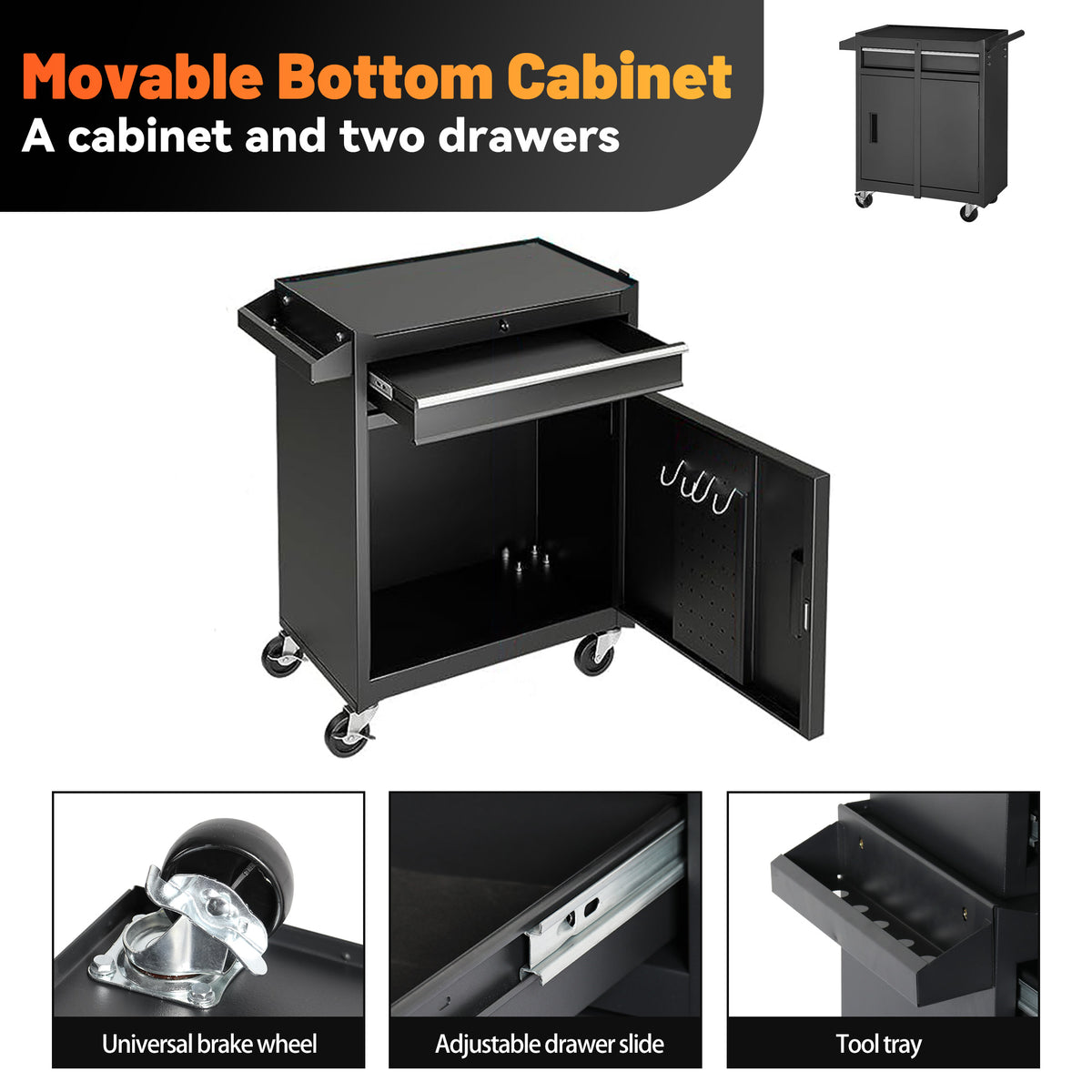 Dexmalle 5-Drawer Rolling Tool Storage Cabinet with Detachable Top Tool Box