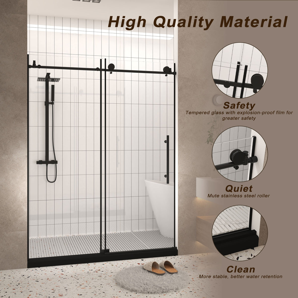 Dexmalle Frameless shower door 56-60 "W x 76" H