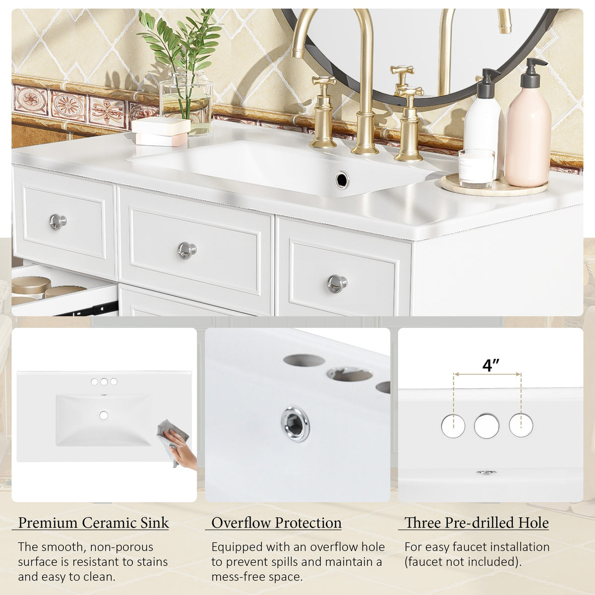 Dexmalle 36" Bathroom Vanity with Ceramic Sink