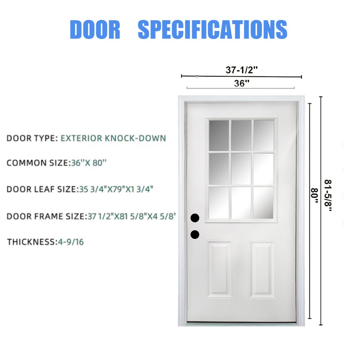 Dexmalle Right Hand Inswing 36 x 80 Fiberglass Entry Door