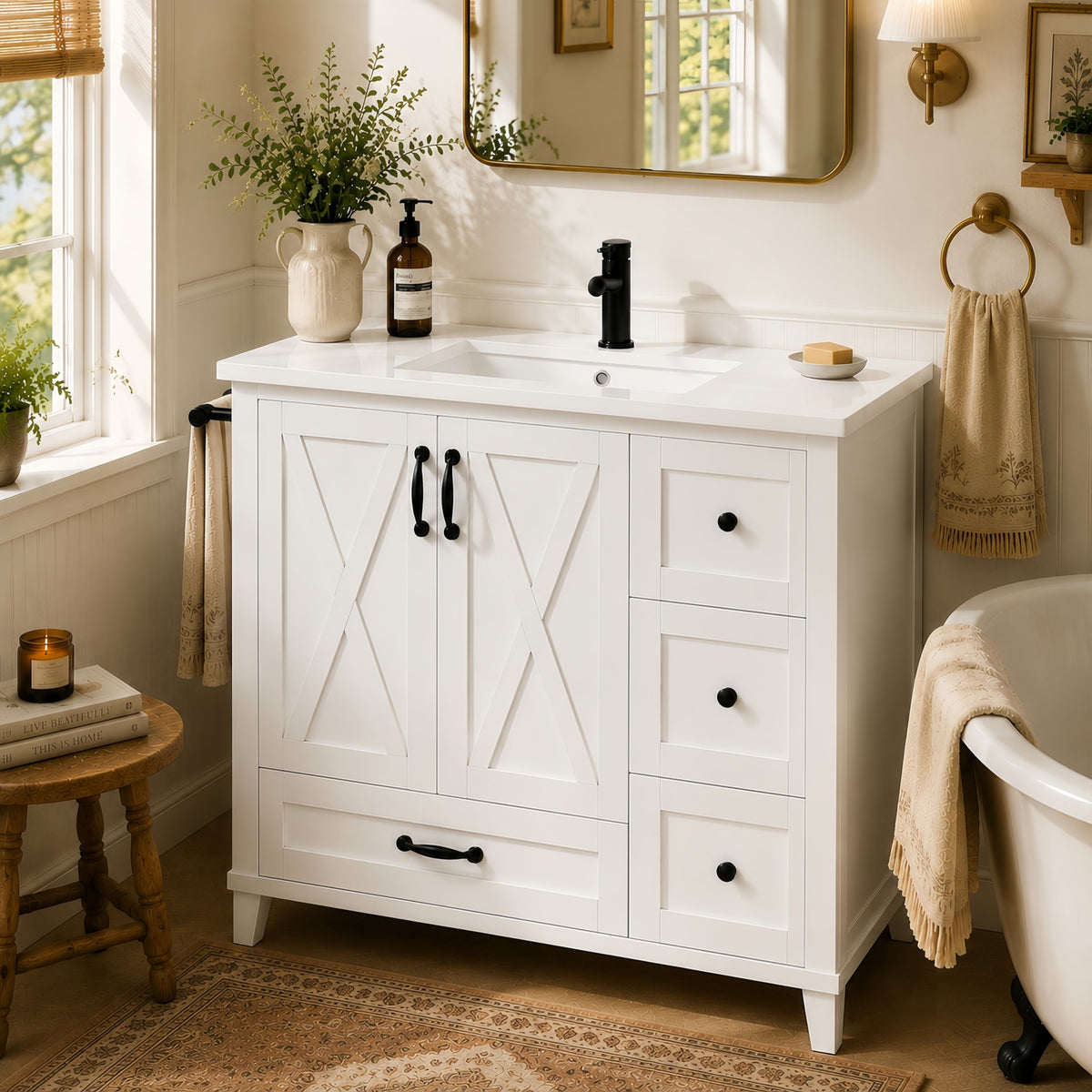 Dexmalle 36 Inch White Bathroom Vanity with Sink