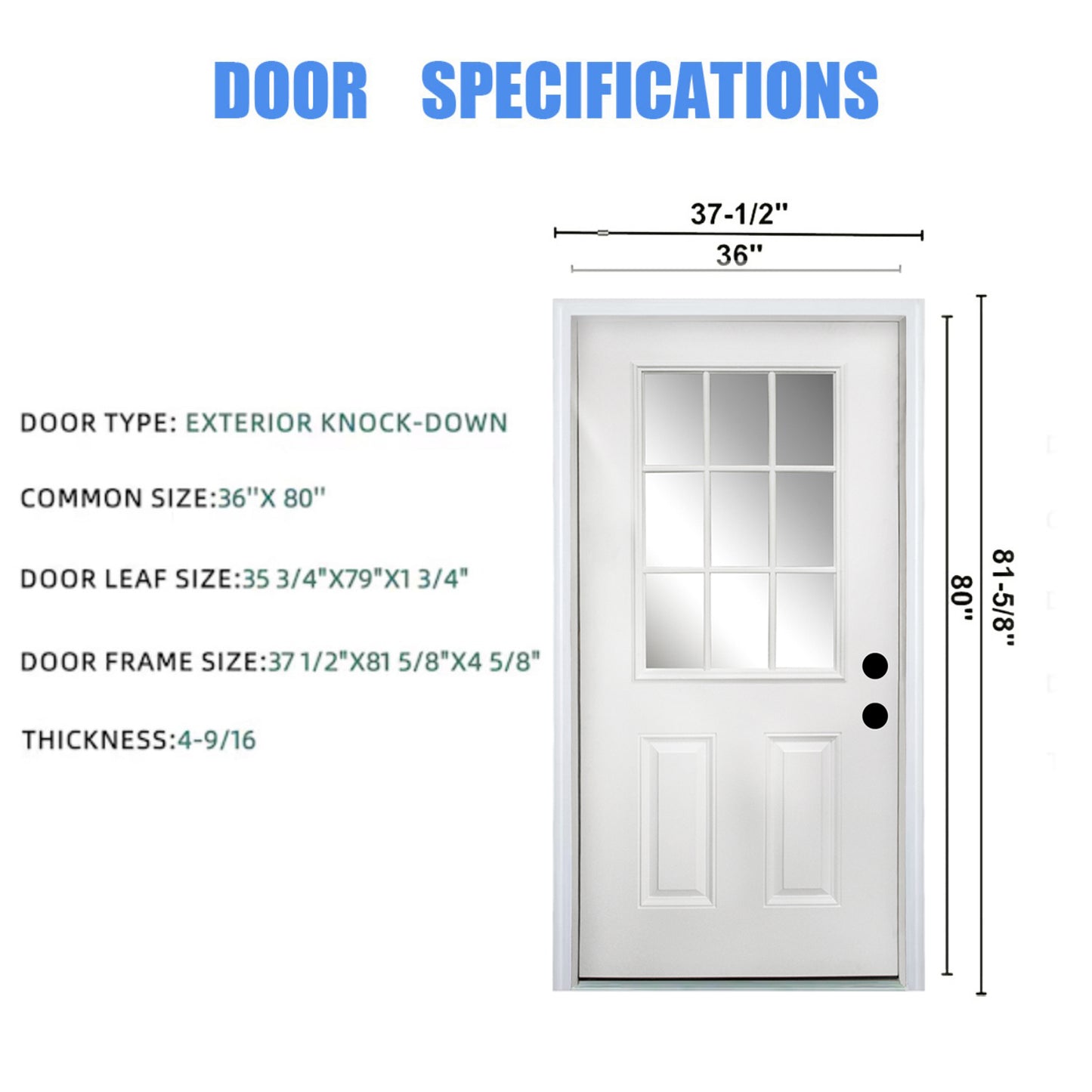 Dexmalle Left Hand Inswing 36 x 80 Fiberglass Entry Door