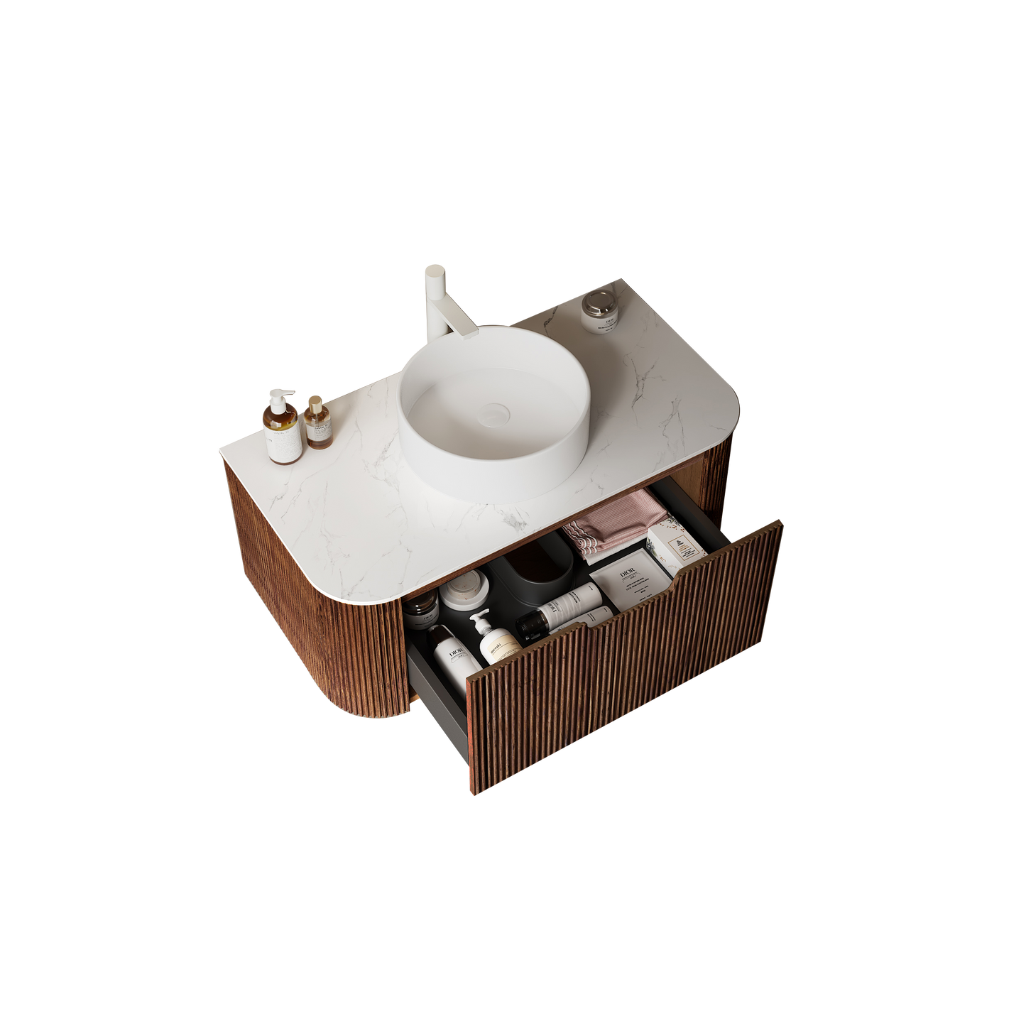 Dexmalle 36-in Dark Walnut Wall-mount Single Sink Bathroom Vanity with Sintered Stone Top and Vessel Sink