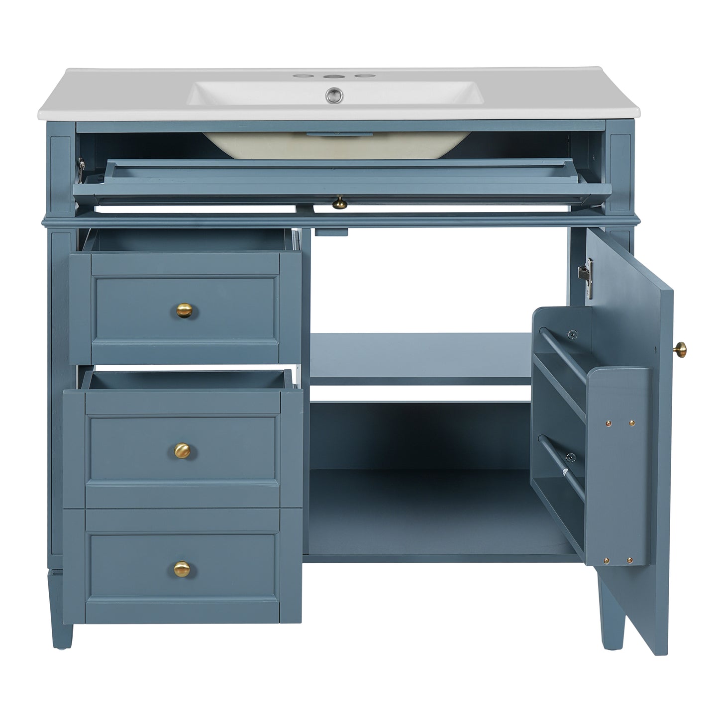 Dexmalle 36inch Bathroom Vanity with Top Sink 2 Drawers and a Tip-out Drawer