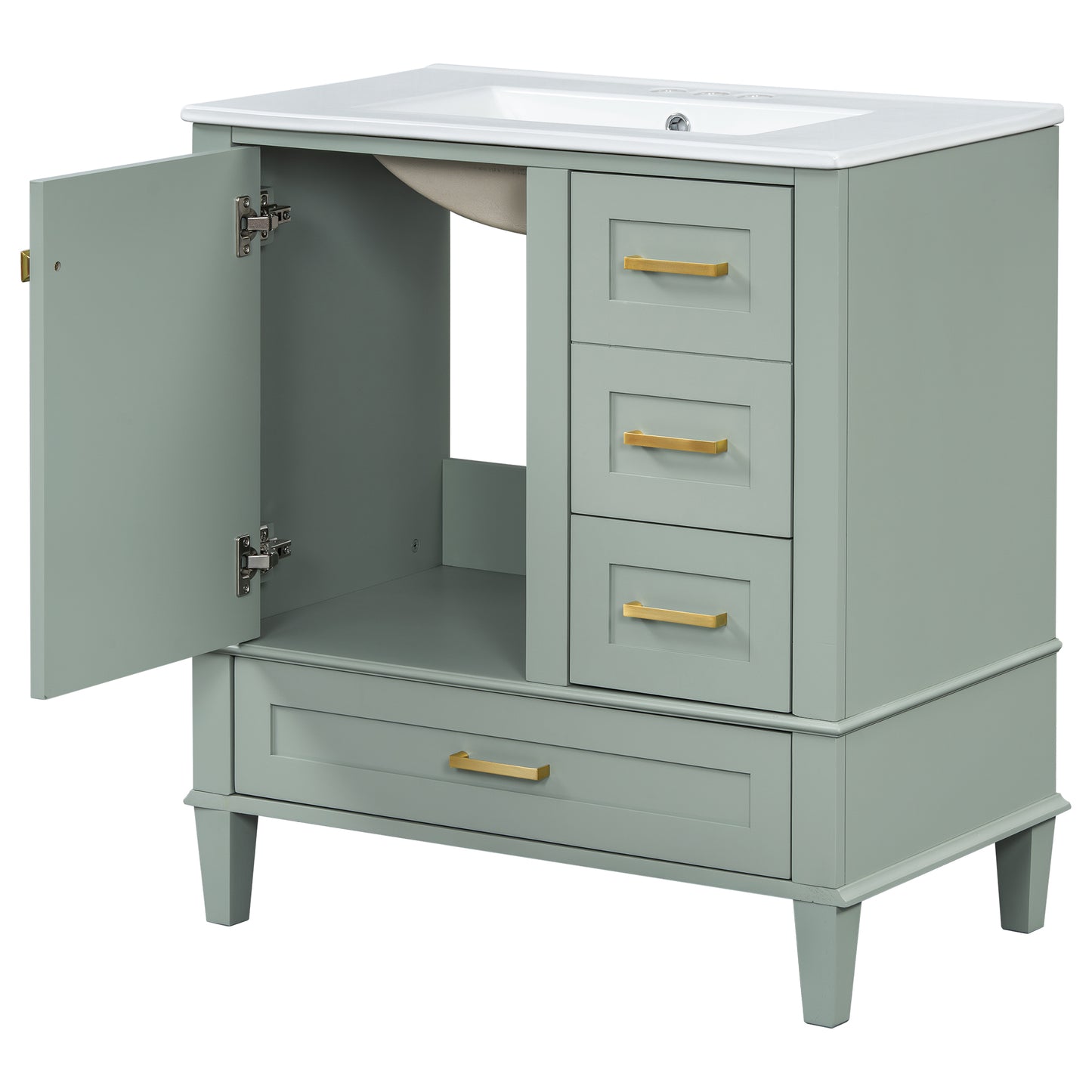 Dexmalle 30-in Light Green Freestanding Single Sink Bathroom Vanity with White Ceramic Top and Drawers