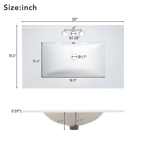Dexmalle 30-in Light Green Freestanding Single Sink Bathroom Vanity with White Ceramic Top and Drawers