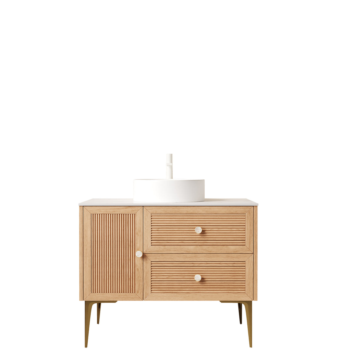 Dexmalle 36" Bathroom Vanity with Sink, Freestanding Plywood Storage Cabinet with 4 Metal Legs, Door and 2 Drawers