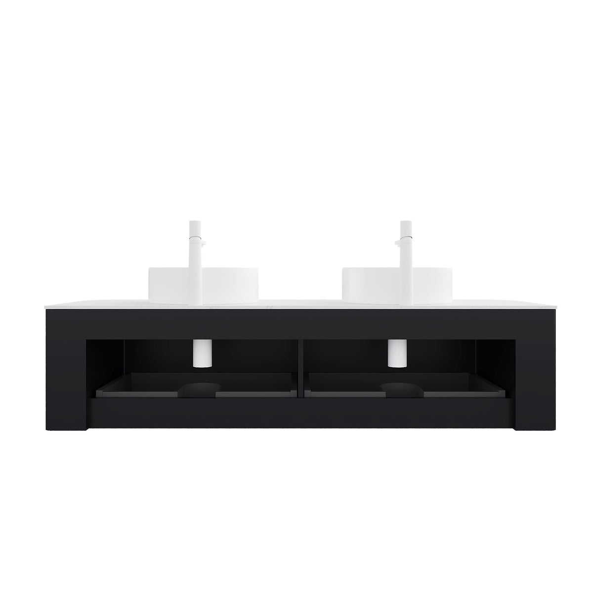 Dexmalle 60" Bathroom Vanity&Sinks, Floating Curved Edges Striped Bathroom Storage Cabinet with 2 Drawers