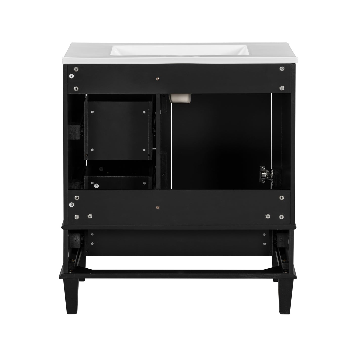 Dexmalle 30-in Black Freestanding Single Sink Bathroom Vanity with White Ceramic Top and Drawers