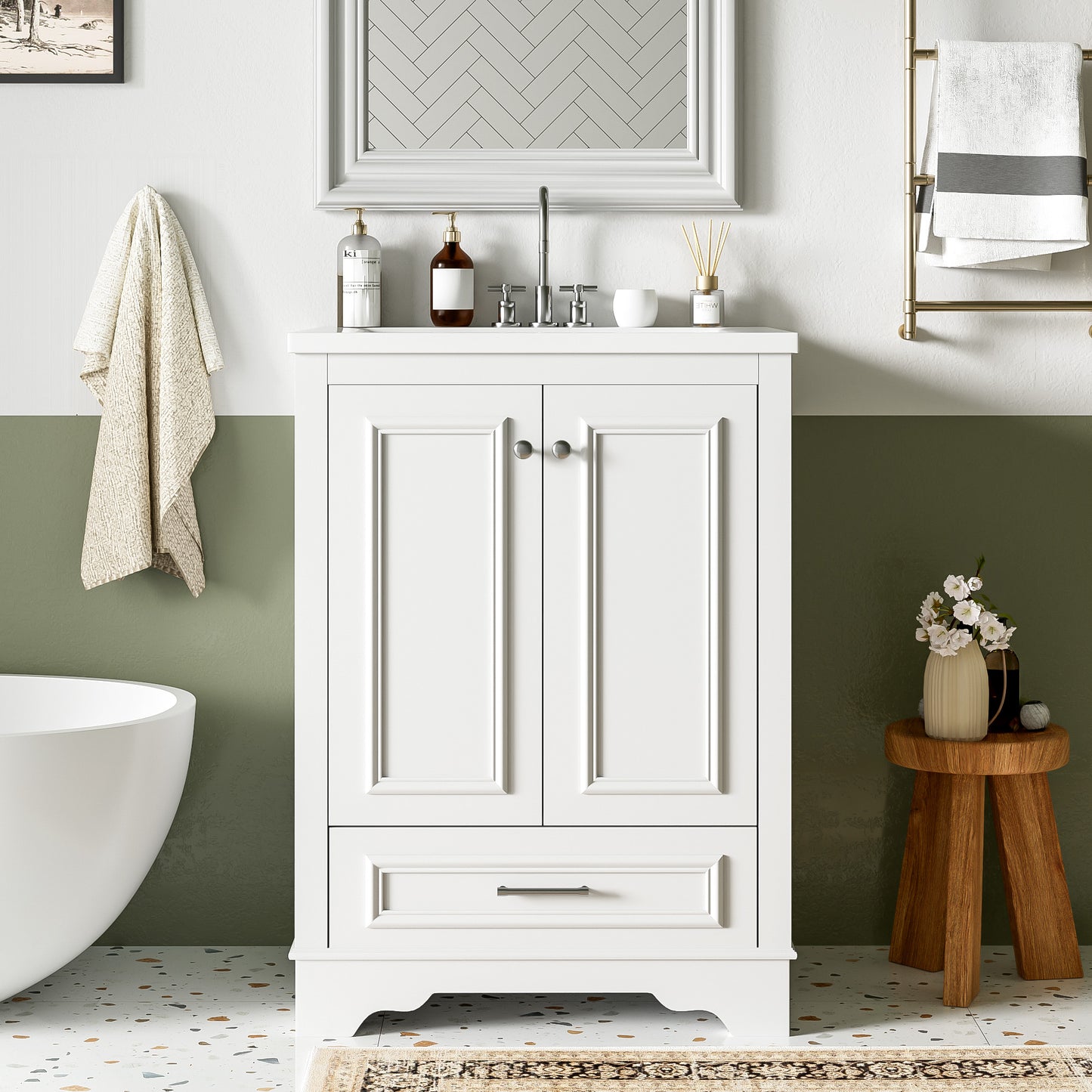 Dexmalle 24-in White Freestanding Single Sink Bathroom Vanity with White Ceramic Top
