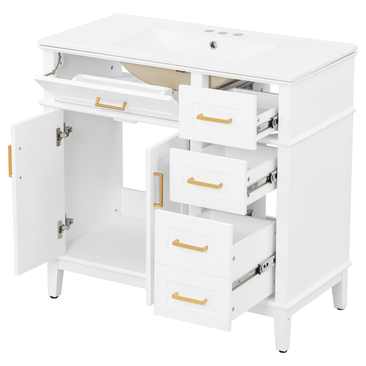 Dexmalle 36" White Modern Bathroom Vanity with Ceramic Sink