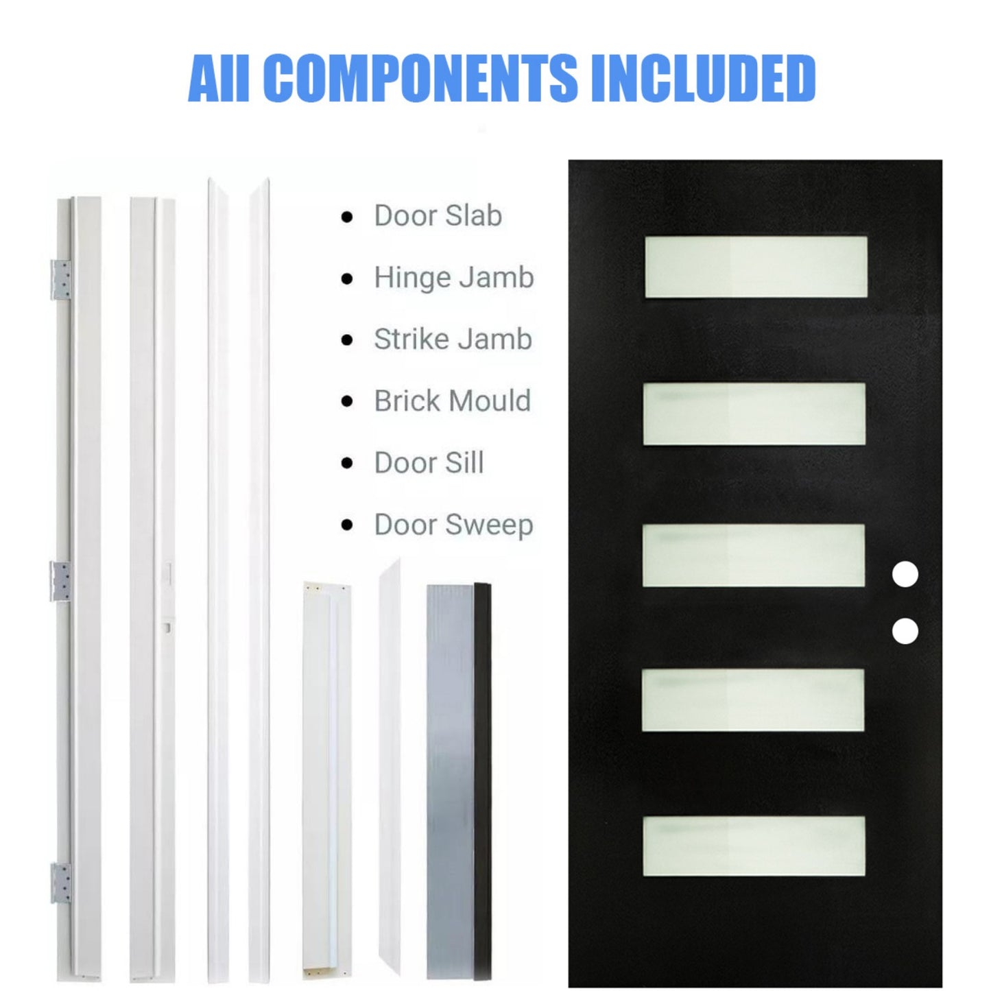 Dexmalle Left Hand Inswing 36 x 80 Fiberglass Entry Door with White Vinyl Frame