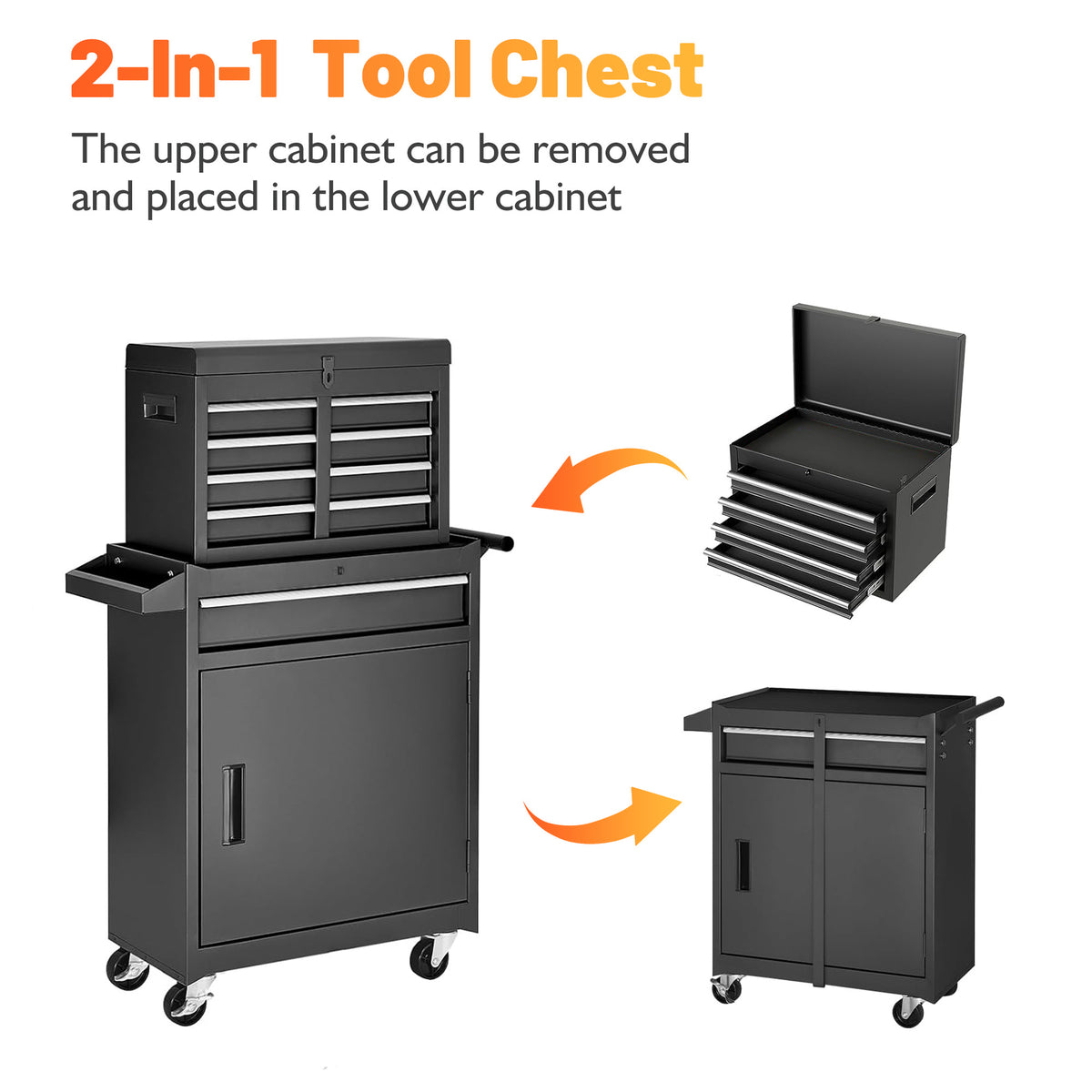 Dexmalle 5-Drawer Rolling Tool Storage Cabinet with Detachable Top Tool Box