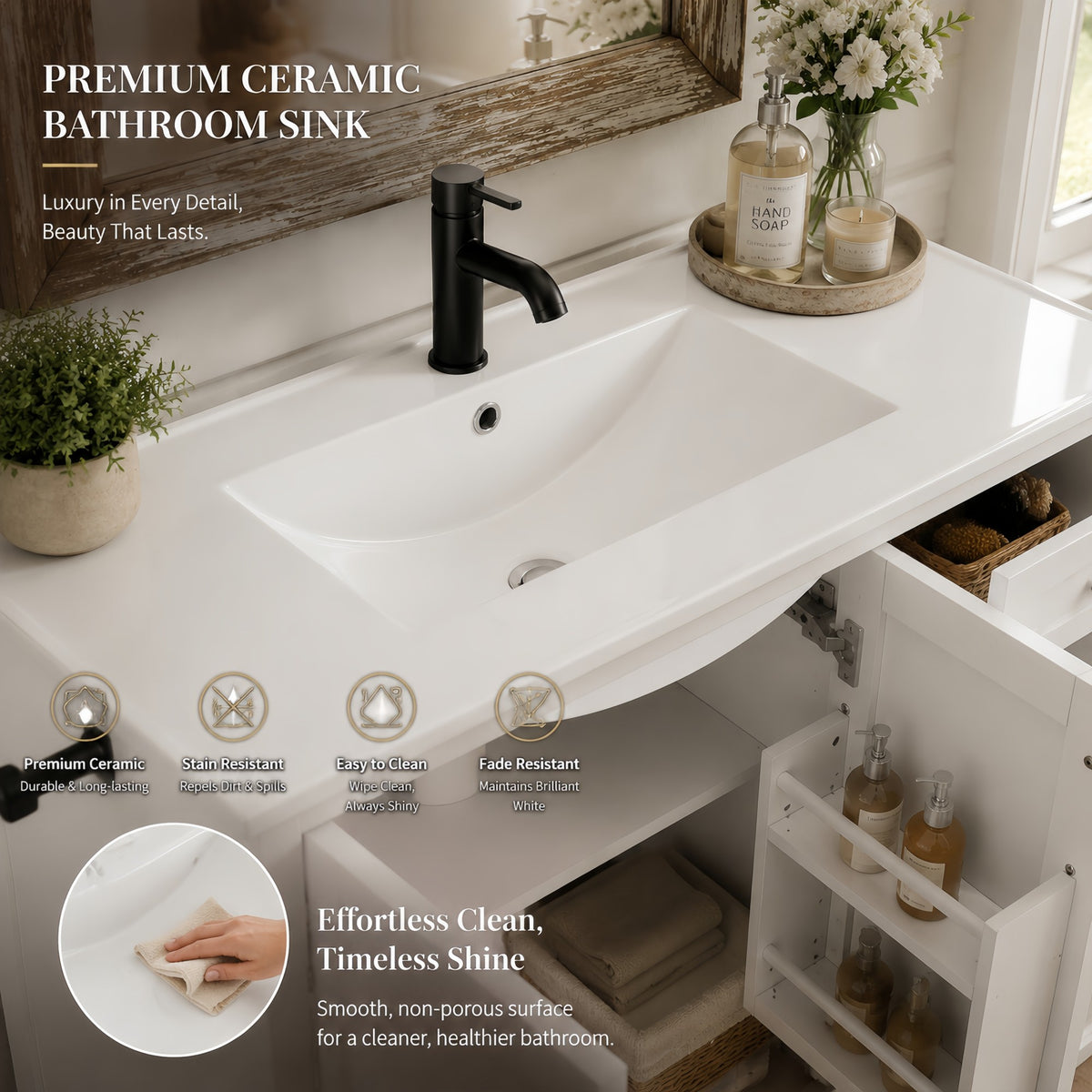Dexmalle 36 Inch White Bathroom Vanity with Sink