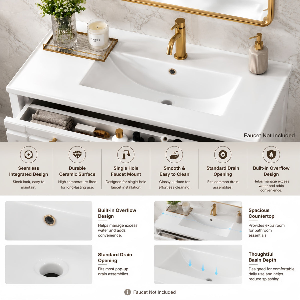Dexmalle 36 Inch Elegant Modern Bathroom Vanity with Sink