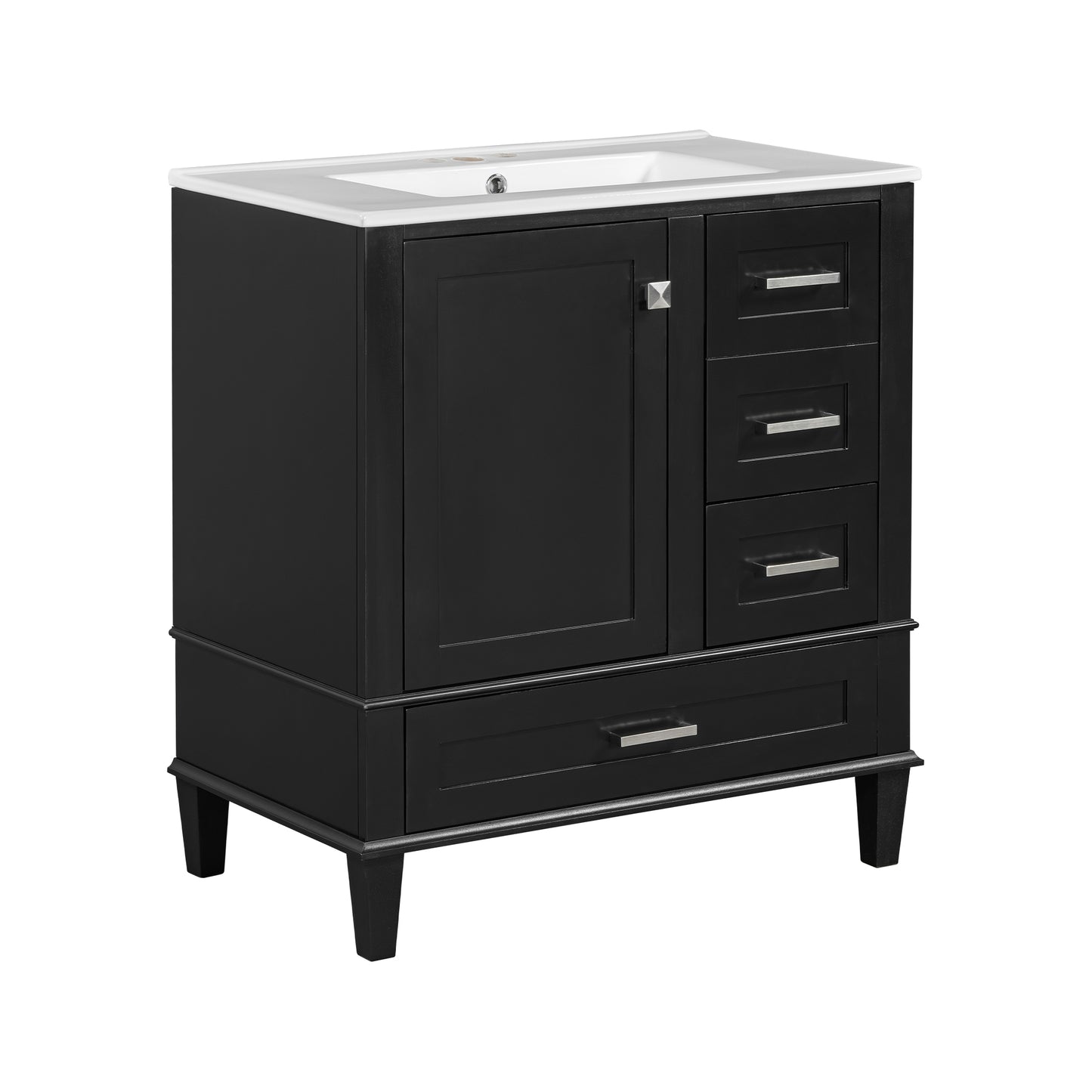 Dexmalle 30-in Black Freestanding Single Sink Bathroom Vanity with White Ceramic Top and Drawers
